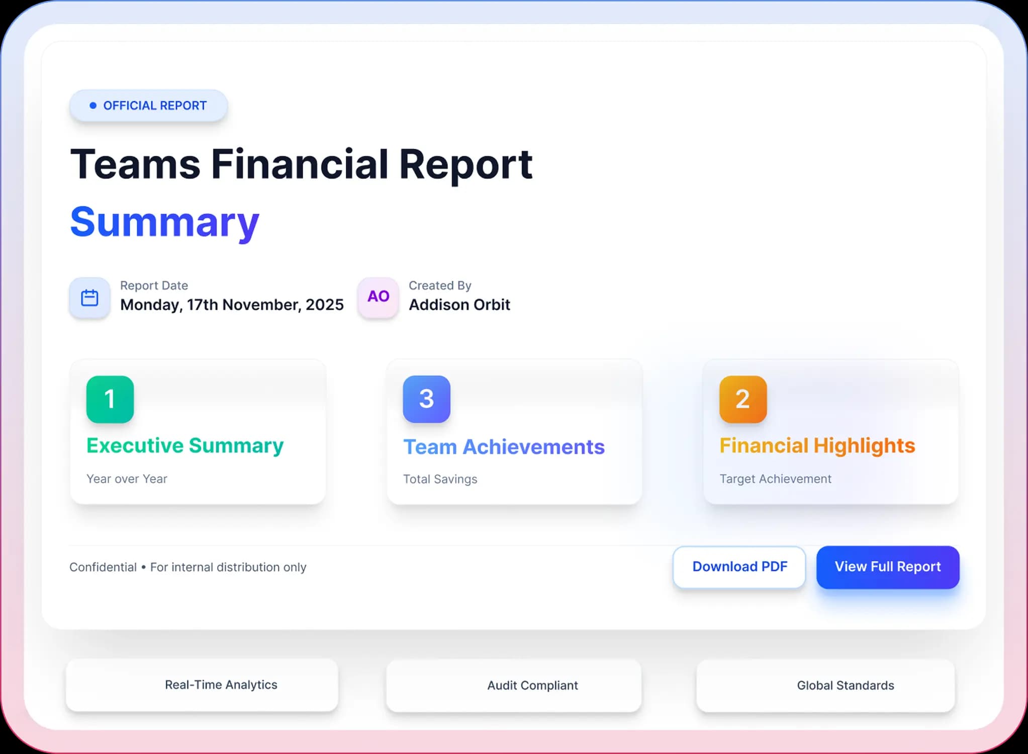 teams financial report ui